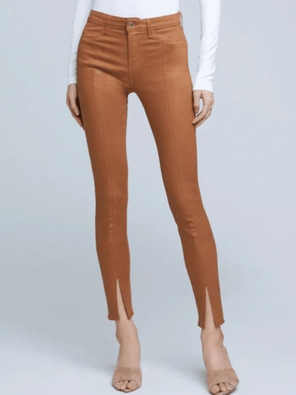 L’AGENCE Jyothi High-Rise Split Ankle Coated Jeans – Cognac – Size 23 (NWOT)